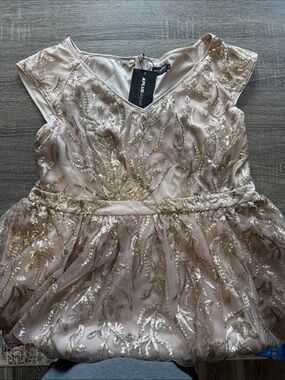 Women Sequin & Tulle Dress with Gold Embroidery - XPLUSWEAR Size XL (16-18)